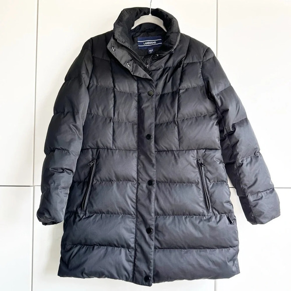 Lands End Quilted Down Puffer Coat Jacket Size XS (2-4) Black Warm Outdoor - Picture 1 of 9